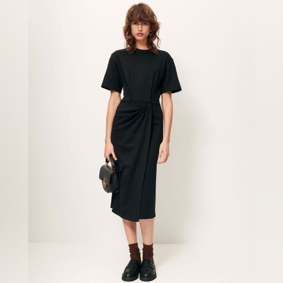 New! Sessun Brera Black Twist Short Sleeve Midi Dress 🖤 Small - Picture 2 of 6